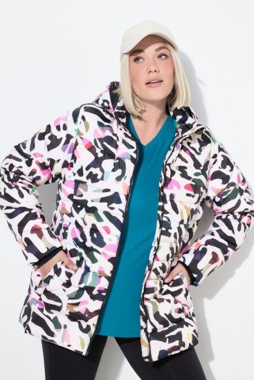 Ulla Popken HYPRAR Water-Repellent Allover Print Jacket Pale Beige - Takit - Naisten takit plus-koossa