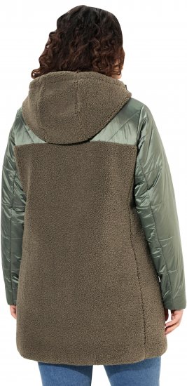 Ulla Popken Mixed Texture Fleece Quilted Jacket Olive - NAISTEN VAATTEET 40-66 - 