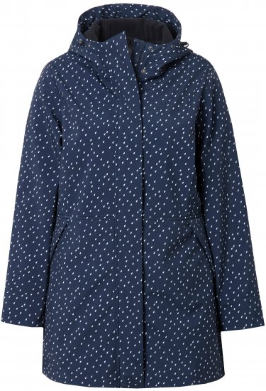 Ulla Popken Raindrop Print Longline Waterproof Jacket Navy - Takit - 
