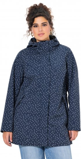 Ulla Popken Raindrop Print Longline Waterproof Jacket Navy - Takit - 