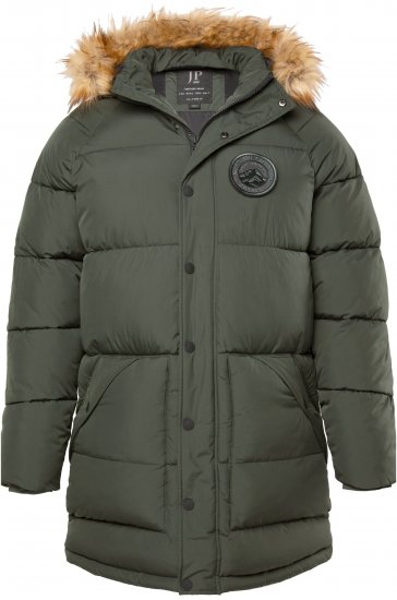 JP1880 Quilted Parka Lightweight and Warm with Faux Fur Hood Dark Green - Takit - Miesten Takit, isot koot – 2XL – 12XL