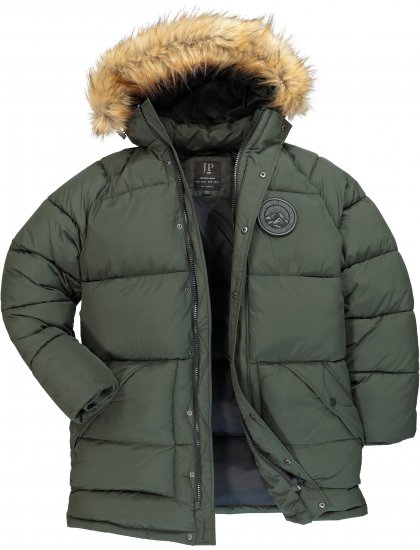 JP1880 Quilted Parka Lightweight and Warm with Faux Fur Hood Dark Green - Takit - Miesten Takit, isot koot – 2XL – 12XL