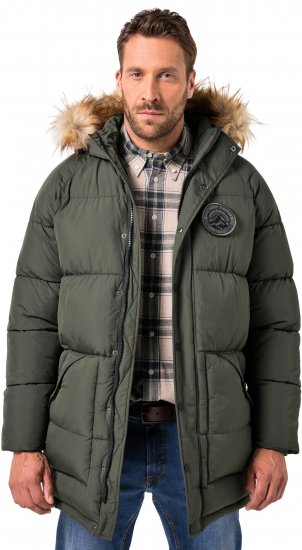 JP1880 Quilted Parka Lightweight and Warm with Faux Fur Hood Dark Green - Takit - Miesten Takit, isot koot – 2XL – 12XL