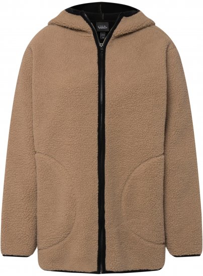 Ulla Popken Long Sleeve Hooded Teddy Jacket Putty - Takit - 