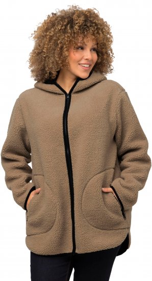 Ulla Popken Long Sleeve Hooded Teddy Jacket Putty - Takit - 
