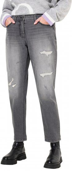 Ulla Popken Distressed Stretch Fit Boyfriend Jeans Dark Denim Blue - Naisten farkut ja housut isot koot - 