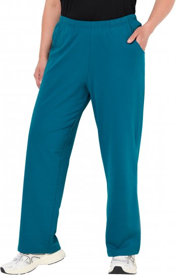 Ulla Popken Pull On Knit Straight Leg Pocket Pants Dark Petrol - Naisten vaatteet isot koot - 