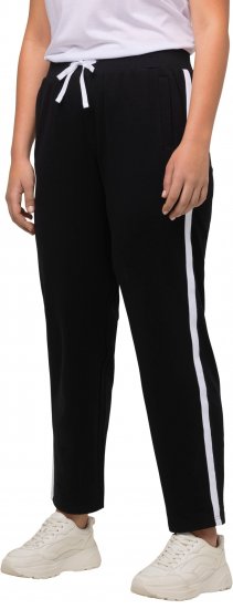 Ulla Popken Side Stripe Adjustable Drawstring Waist Joggers Black - Naisten farkut ja housut isot koot - 