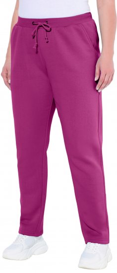 Ulla Popken Basic Drawstring Elastic Waist Cotton Blend Joggers Berry - Naisten farkut ja housut isot koot - 