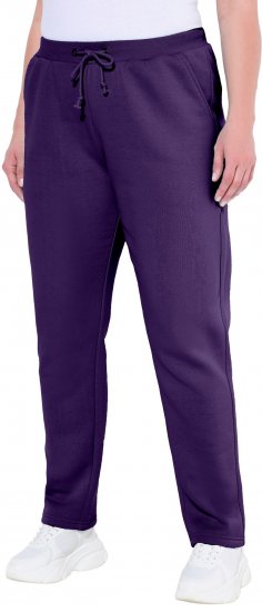 Ulla Popken Basic Drawstring Elastic Waist Cotton Blend Joggers Deep Violet - Naisten farkut ja housut isot koot - 