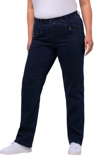 Ulla Popken Mony Elastic Waist Zip Pocket Jeans Dark Blue Denim - Farkut & Housut Isoissa Koissa – Plus Size - 