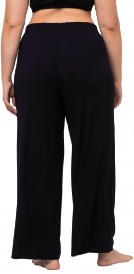 Ulla Popken Wide Leg Smocked Waist Knit Pants Black - Farkut & Housut Isoissa Koissa – Plus Size - 