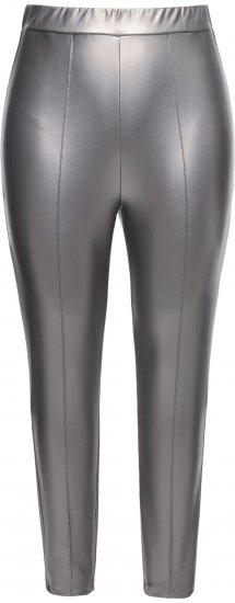 Ulla Popken Metallic Faux Leather Leggings Silver - Naisten farkut ja housut isot koot - 