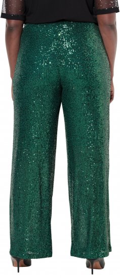 Ulla Popken Wide Leg Sequined Pants Dark Green - Naisten farkut ja housut isot koot - 