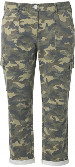 Ulla Popken Camo Boyfriend Pants Olive Grey - Farkut & Housut Isoissa Koissa – Plus Size - 