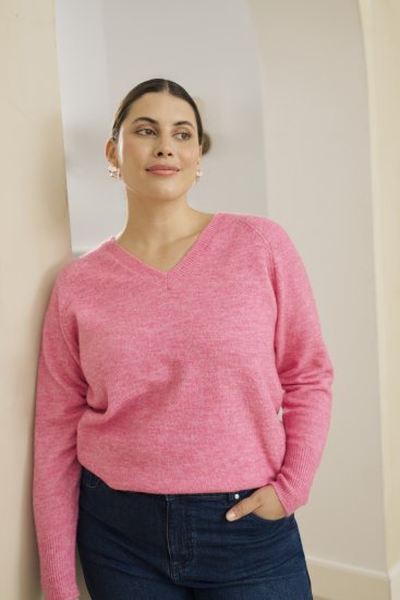 Kaffe Curve Emilia Pullover Pink Power Melange - Neulepaidat - 