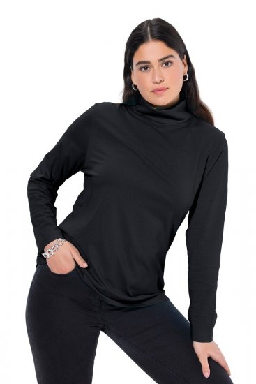 Ulla Popken Basic Long Sleeve Slim Fit Turtleneck Black - Naisten hupparit ja collegepaidat isot koot - Mukavat collegepaidat, huput ja neuleet