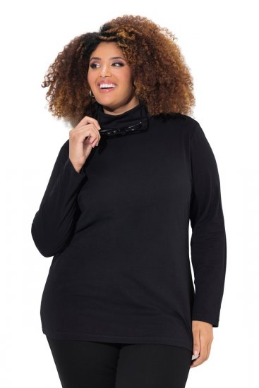 Ulla Popken Basic Long Sleeve Slim Fit Turtleneck Black - Naisten hupparit ja collegepaidat isot koot - Mukavat collegepaidat, huput ja neuleet