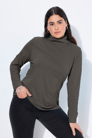 Ulla Popken Basic Long Sleeve Slim Fit Turtleneck Graphite Grey - Naisten hupparit ja collegepaidat isot koot - Mukavat collegepaidat, huput ja neuleet