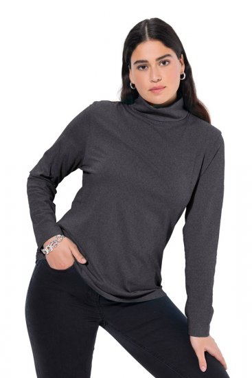 Ulla Popken Basic Long Sleeve Slim Fit Turtleneck Charcoal Grey Melange - Naisten hupparit ja collegepaidat isot koot - Mukavat collegepaidat, huput ja neuleet