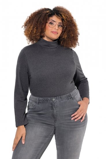 Ulla Popken Basic Long Sleeve Slim Fit Turtleneck Charcoal Grey Melange - Naisten hupparit ja collegepaidat isot koot - Mukavat collegepaidat, huput ja neuleet