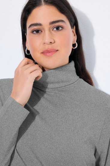 Ulla Popken Basic Long Sleeve Slim Fit Turtleneck Light Grey Melange - Naisten hupparit ja collegepaidat isot koot - Mukavat collegepaidat, huput ja neuleet