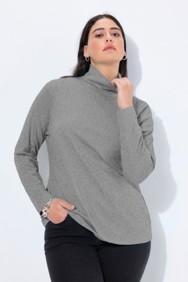Ulla Popken Basic Long Sleeve Slim Fit Turtleneck Light Grey Melange - Naisten hupparit ja collegepaidat isot koot - Mukavat collegepaidat, huput ja neuleet