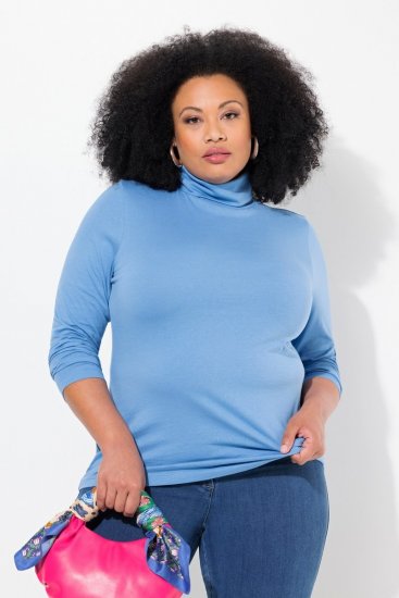 Ulla Popken Basic Long Sleeve Slim Fit Turtleneck Light Cornflower - Naisten hupparit ja collegepaidat isot koot - Mukavat collegepaidat, huput ja neuleet