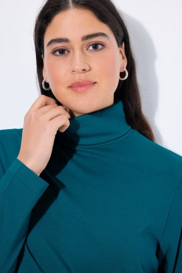 Ulla Popken Basic Long Sleeve Slim Fit Turtleneck Cerulean - Naisten hupparit ja collegepaidat isot koot - Mukavat collegepaidat, huput ja neuleet