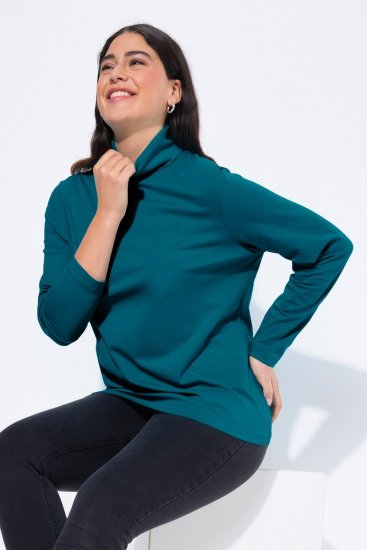Ulla Popken Basic Long Sleeve Slim Fit Turtleneck Cerulean - Naisten hupparit ja collegepaidat isot koot - Mukavat collegepaidat, huput ja neuleet
