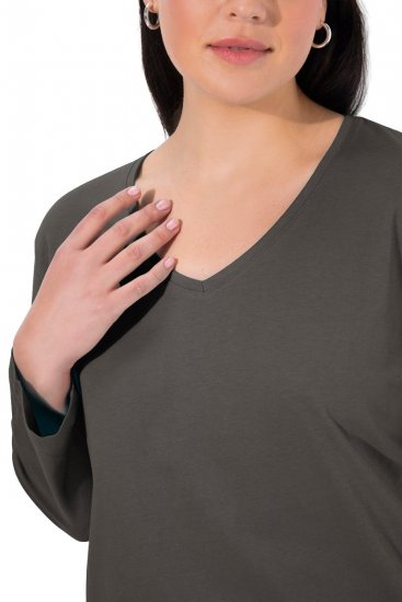 Ulla Popken Back To Basics V-Neck Relaxed Fit Cotton Tee Graphite Grey - T-paidat - Naisten t-paidat