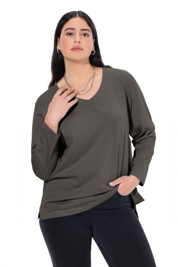 Ulla Popken Back To Basics V-Neck Relaxed Fit Cotton Tee Graphite Grey - T-paidat - Naisten t-paidat