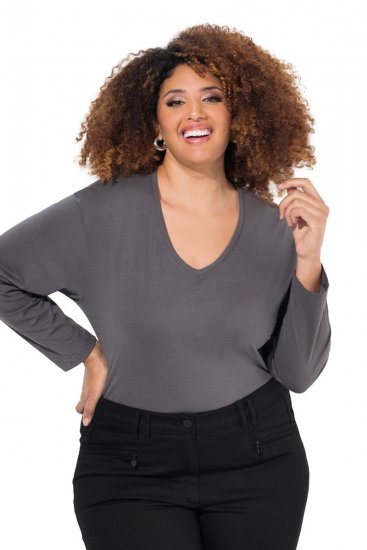 Ulla Popken Back To Basics V-Neck Relaxed Fit Cotton Tee Graphite Grey - T-paidat - Naisten t-paidat