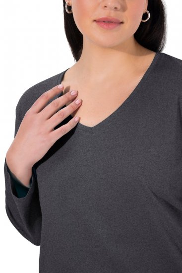 Ulla Popken Back To Basics V-Neck Relaxed Fit Cotton Tee Charcoal Grey Melange - T-paidat - Naisten t-paidat