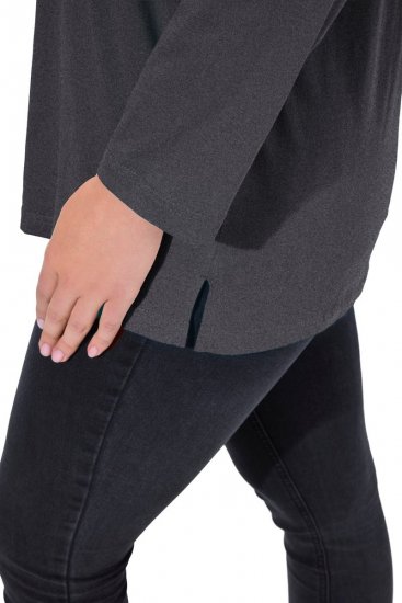 Ulla Popken Back To Basics V-Neck Relaxed Fit Cotton Tee Charcoal Grey Melange - T-paidat - Naisten t-paidat