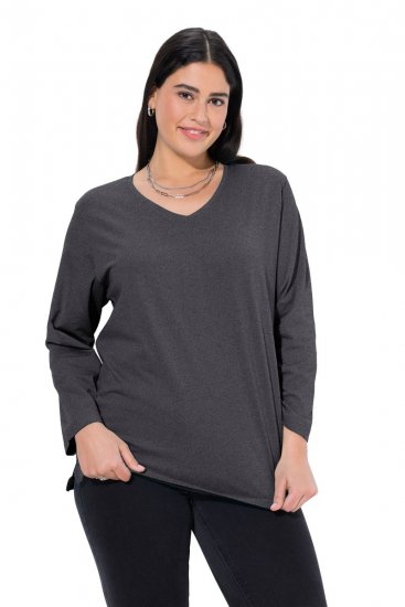 Ulla Popken Back To Basics V-Neck Relaxed Fit Cotton Tee Charcoal Grey Melange - T-paidat - Naisten t-paidat