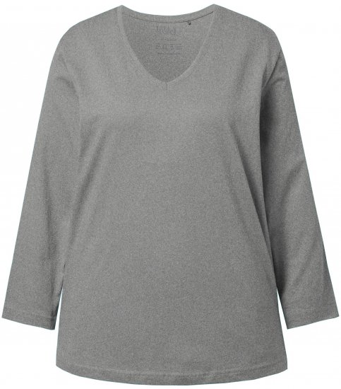 Ulla Popken Back To Basics V-Neck Relaxed Fit Cotton Tee Light Grey Melange - T-paidat - 
