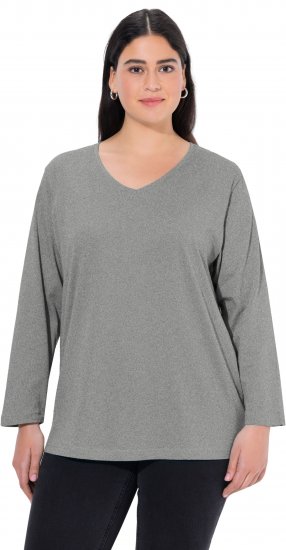 Ulla Popken Back To Basics V-Neck Relaxed Fit Cotton Tee Light Grey Melange - T-paidat - 