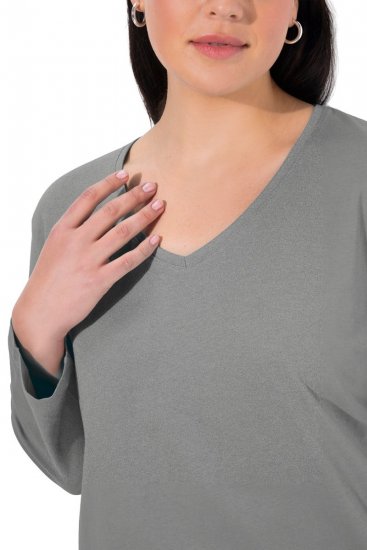Ulla Popken Back To Basics V-Neck Relaxed Fit Cotton Tee Light Grey Melange - T-paidat - Naisten t-paidat