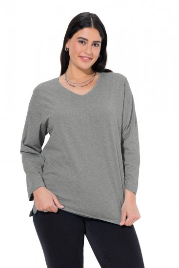 Ulla Popken Back To Basics V-Neck Relaxed Fit Cotton Tee Light Grey Melange - T-paidat - Naisten t-paidat