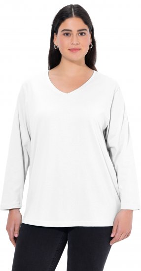 Ulla Popken Back To Basics V-Neck Relaxed Fit Cotton Tee Snow White - T-paidat - 