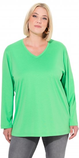 Ulla Popken Back To Basics V-Neck Relaxed Fit Cotton Tee Mint Green - T-paidat - 