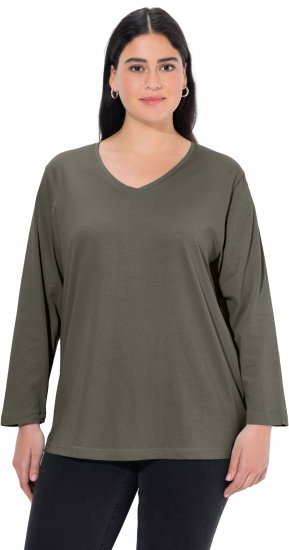 Ulla Popken Back To Basics V-Neck Relaxed Fit Cotton Tee Olive - T-paidat - 