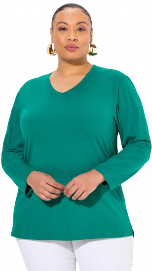 Ulla Popken Back To Basics V-Neck Relaxed Fit Cotton Tee Emerald Green - T-paidat - 