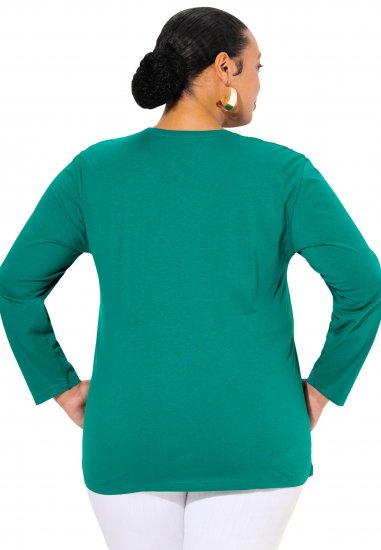 Ulla Popken Back To Basics V-Neck Relaxed Fit Cotton Tee Emerald Green - T-paidat - 