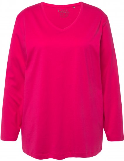 Ulla Popken Back To Basics V-Neck Relaxed Fit Cotton Tee Magenta Pink - T-paidat - 