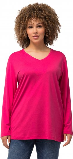 Ulla Popken Back To Basics V-Neck Relaxed Fit Cotton Tee Magenta Pink - T-paidat - 