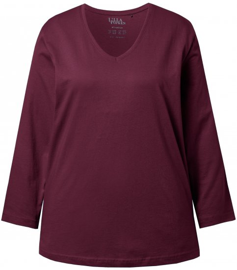 Ulla Popken Back To Basics V-Neck Relaxed Fit Cotton Tee Dark Berry - T-paidat - 