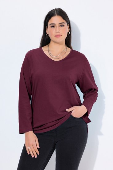 Ulla Popken Back To Basics V-Neck Relaxed Fit Cotton Tee Dark Berry - T-paidat - Naisten t-paidat