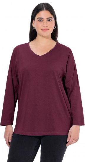 Ulla Popken Back To Basics V-Neck Relaxed Fit Cotton Tee Dark Berry - T-paidat - 
